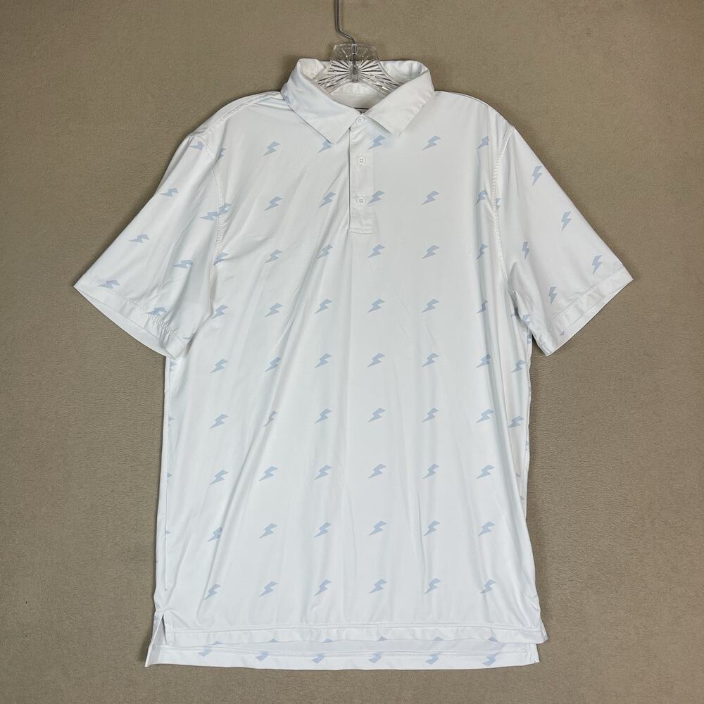Sosik Polo Shirt Mens M White Tunder Print Dolf Performance Short Sleeve Stretch